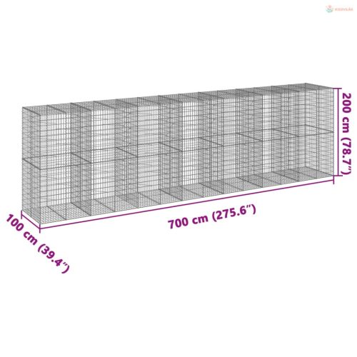Horganyzott vas gabion kosár fedéllel 700 x 100 x 200 cm