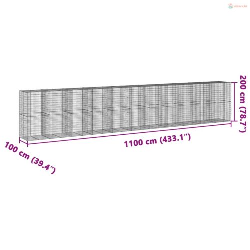 Horganyzott vas gabion kosár fedéllel 1100 x 100 x 200 cm