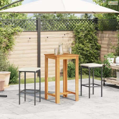 3 részes fekete tömör akácfa és polyrattan kerti bárszett