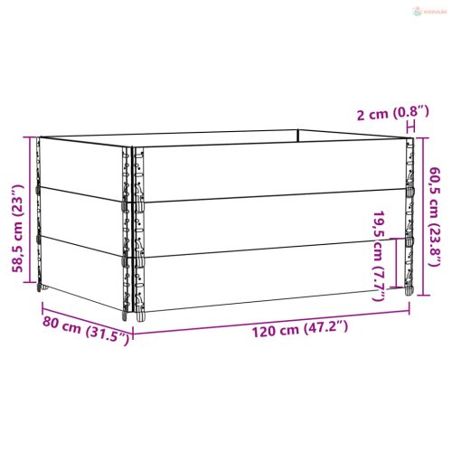 Szürke tömör fenyőfa kerti növénytartó 120 x 80 cm