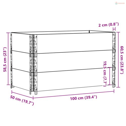 Fekete tömör fenyőfa kerti növénytartó 100 x 50 cm