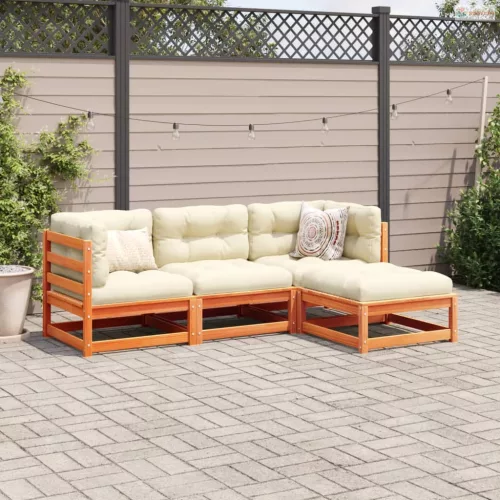 4 részes viaszbarna tömör fenyőfa kerti ülőgarnitúra párnával