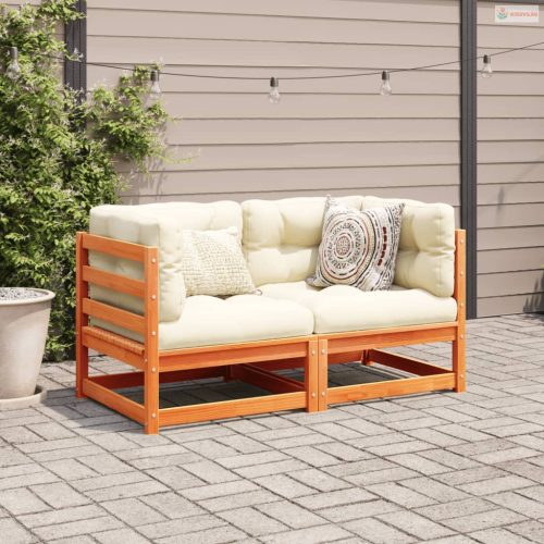 2 részes viaszbarna tömör fenyőfa kerti ülőgarnitúra párnákkal