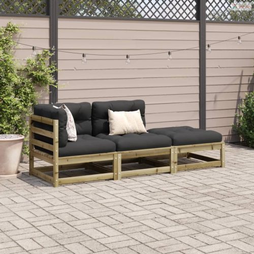 3 részes impregnált fenyőfa kerti ülőgarnitúra párnával