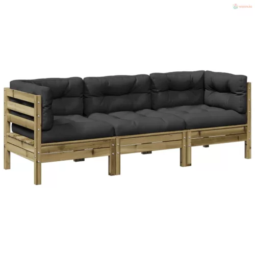 3 részes impregnált fenyőfa kerti ülőgarnitúra párnával