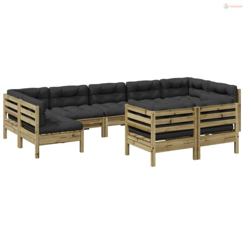 9 részes impregnált fenyőfa kerti kanapészett párnákkal