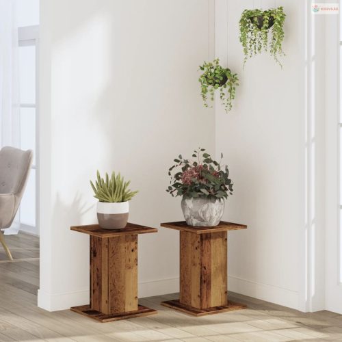 2 db antik fa színű szerelt fa növénytartó állvány 30x30x40 cm