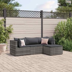   4 részes szürke polyrattan kerti ülőgarnitúra párnákkal