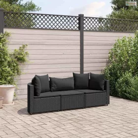 3 részes fekete polyrattan kerti ülőgarnitúra párnával