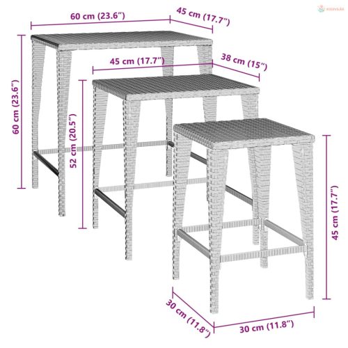 3 db barna polyrattan rakásolható kerti asztal