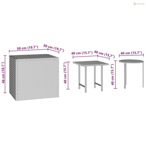 3 db barna polyrattan kerti kisasztal