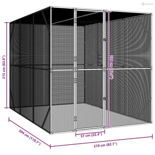 Madár kalitka Antracit 210 x 304 x 213 cm Horganyzott acél