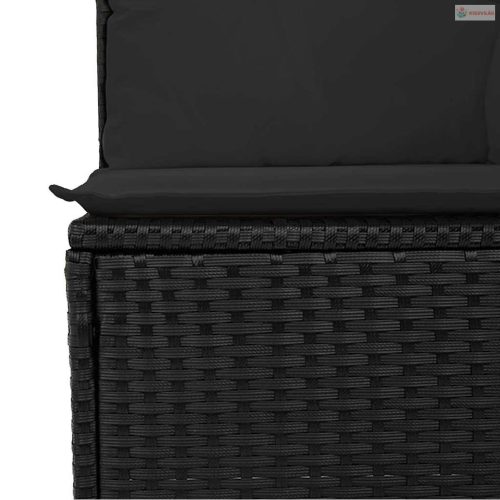 2 részes fekete polyrattan akácfa kerti ülőgarnitúra párnával