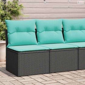   2 részes fekete polyrattan akácfa kerti ülőgarnitúra párnával