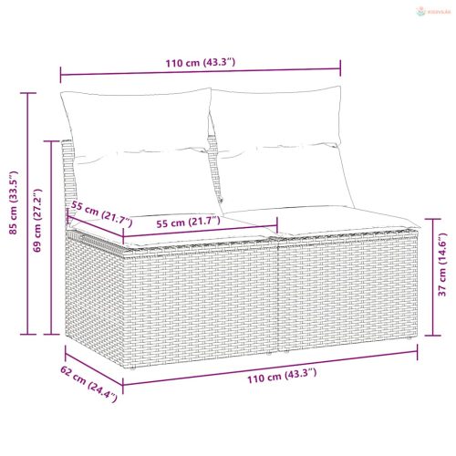 2 részes fekete polyrattan akácfa kerti ülőgarnitúra párnával