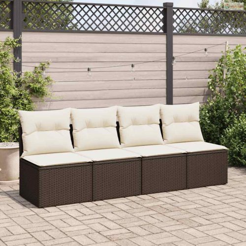 2 részes barna polyrattan akácfa kerti ülőgarnitúra párnákkal