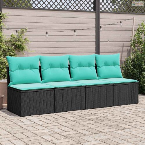 2 részes fekete polyrattan akácfa kerti ülőgarnitúra párnával