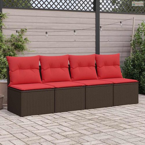 2 részes barna polyrattan akácfa kerti ülőgarnitúra párnákkal