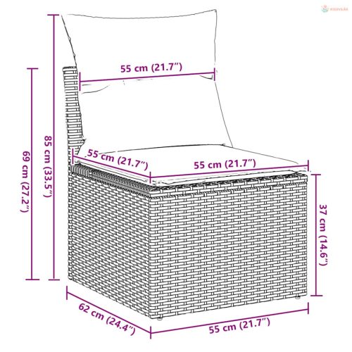 2 részes barna polyrattan akácfa kerti ülőgarnitúra párnákkal