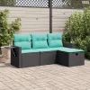 4 részes fekete polyrattan kerti ülőgarnitúra párnákkal