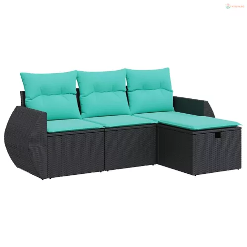 4 részes fekete polyrattan kerti ülőgarnitúra párnákkal