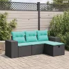 4 részes fekete polyrattan kerti ülőgarnitúra párnákkal