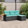 4 részes fekete polyrattan kerti ülőgarnitúra párnákkal