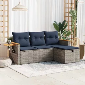   4 részes szürke polyrattan kerti ülőgarnitúra párnákkal