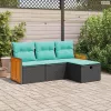 4 részes fekete polyrattan kerti ülőgarnitúra párnákkal