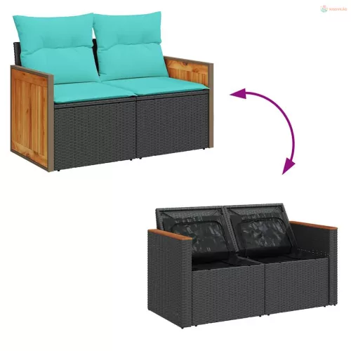 4 részes fekete polyrattan kerti ülőgarnitúra párnákkal