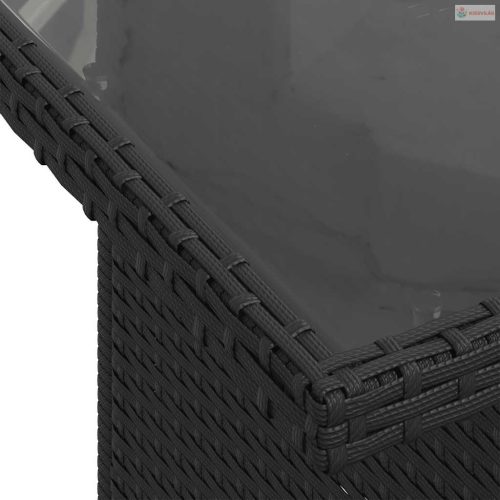 11 részes fekete polyrattan akácfa kerti ülőgarnitúra párnákkal