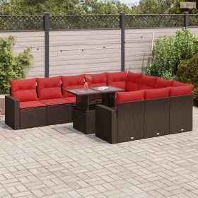   11 részes barna polyrattan akácfa kerti ülőgarnitúra párnákkal