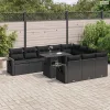 11 részes fekete polyrattan kerti ülőgarnitúra párnákkal