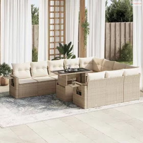   11 részes bézs polyrattan kerti ülőgarnitúra párnákkal