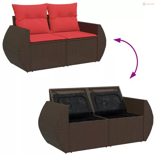 10 részes barna polyrattan akácfa kerti ülőgarnitúra párnákkal