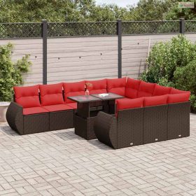   11 részes barna polyrattan akácfa kerti ülőgarnitúra párnákkal