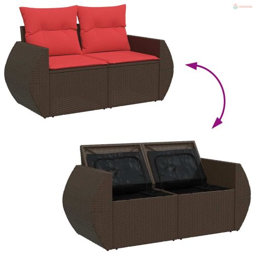 11 részes barna polyrattan akácfa kerti ülőgarnitúra párnákkal