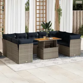   10 részes szürke polyrattan kerti ülőgarnitúra párnákkal