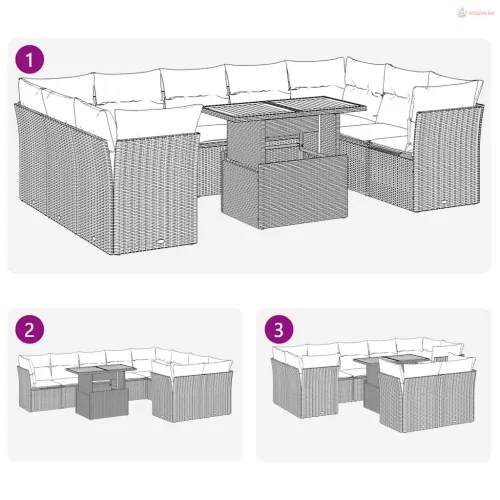 10 részes szürke polyrattan kerti ülőgarnitúra párnákkal