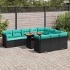 11 részes fekete polyrattan kerti ülőgarnitúra párnákkal
