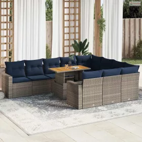   11 részes szürke polyrattan kerti ülőgarnitúra párnákkal