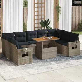   10 részes szürke polyrattan kerti ülőgarnitúra párnákkal