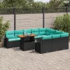 11 részes fekete polyrattan kerti ülőgarnitúra párnákkal