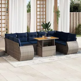   10 részes szürke polyrattan kerti ülőgarnitúra párnákkal