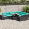 10 részes fekete polyrattan kerti ülőgarnitúra párnákkal