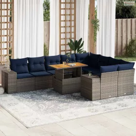  10 részes szürke polyrattan kerti ülőgarnitúra párnákkal