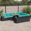 11 részes fekete polyrattan kerti ülőgarnitúra párnákkal