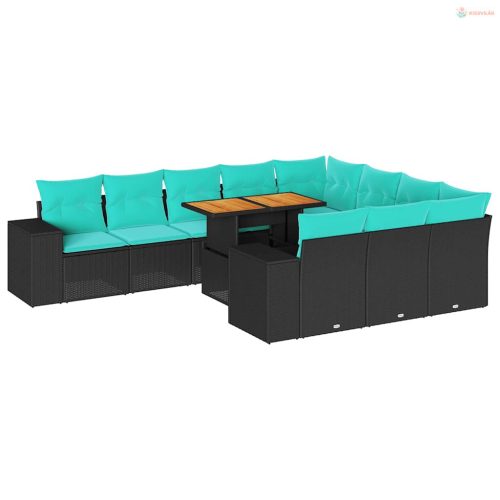 11 részes fekete polyrattan kerti ülőgarnitúra párnákkal