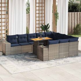   11 részes szürke polyrattan kerti ülőgarnitúra párnákkal