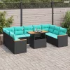 10 részes fekete polyrattan kerti ülőgarnitúra párnákkal